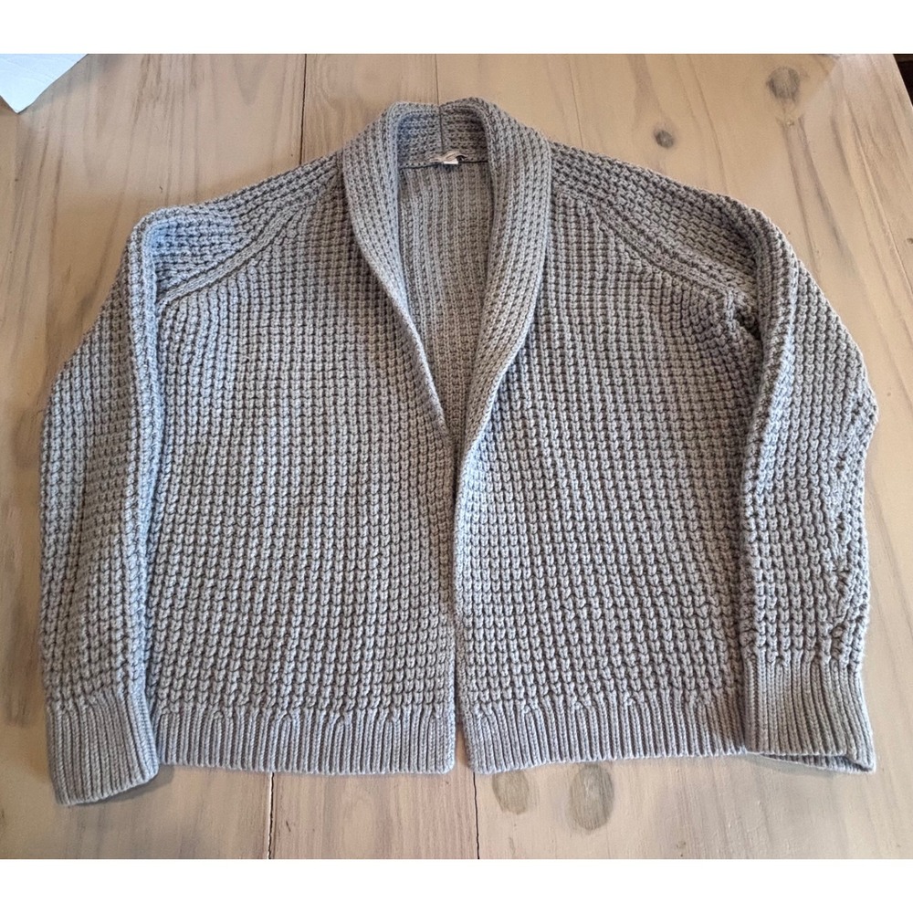 Gap Gray Chunky Cotton Waffle Knit Shawl Collar Cardigan Sweater ML 517760-02